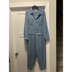 Truth NYC Long Sleeve Blue Chambray Denim Jean Jumpsuit Coverall Plus Size 1X